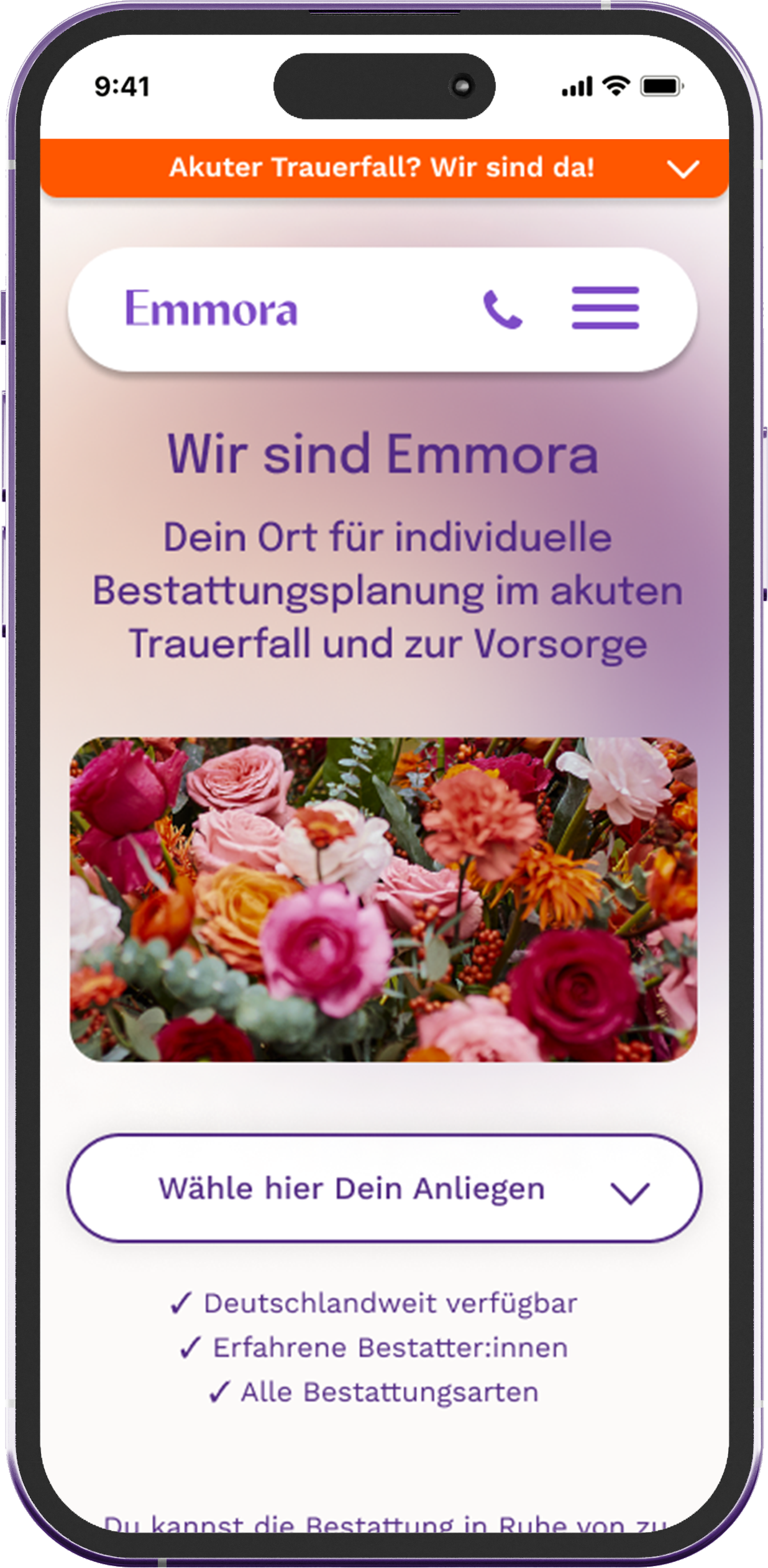 Emmora mobile landing page