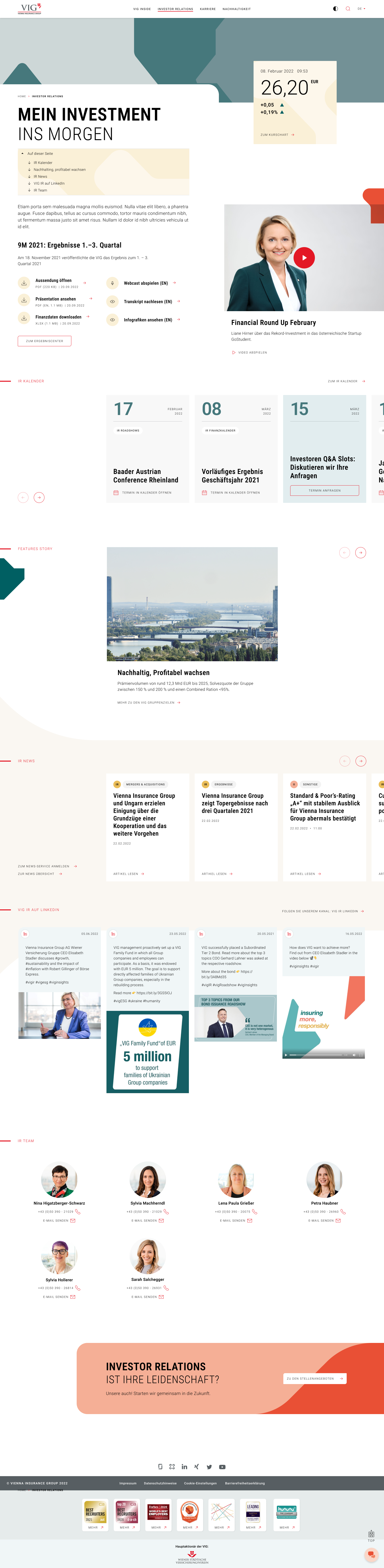 VIG Investor Relations Landingpage